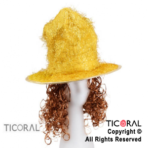 SOMBRERO DORADO BRILLANTE LAME CON PELO HS x 1
